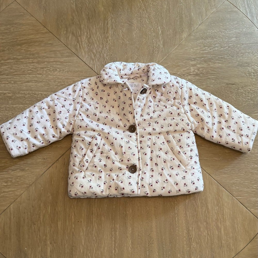 Zara Cream Floral Kids Puffer Jacket